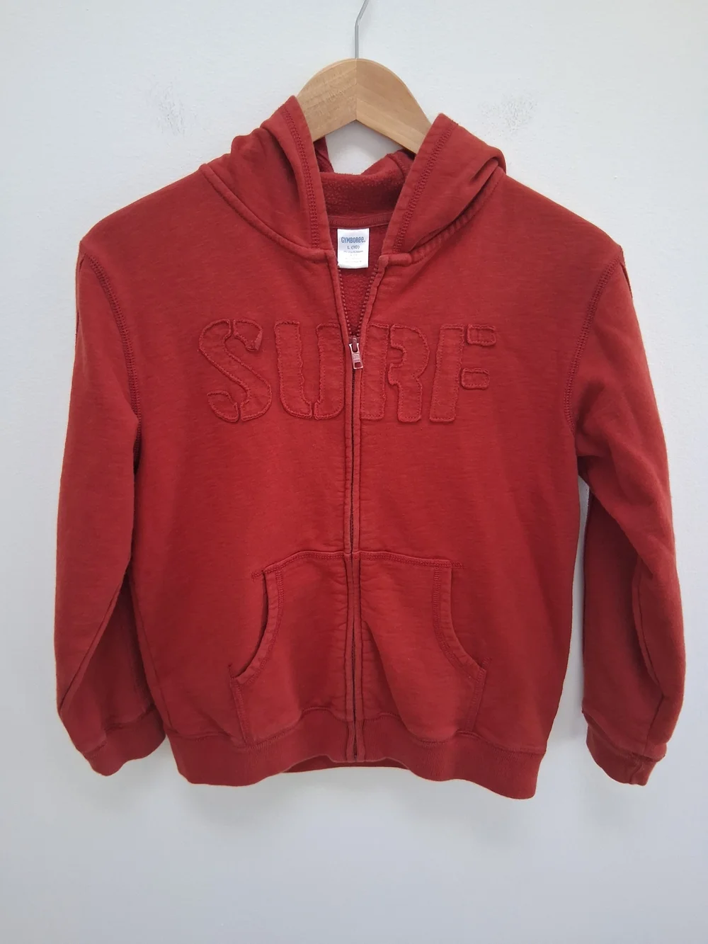 Gymboree Kid's Burnt-Orange Zip Hoodie with 'SURF' Stitch Applique Size 10 Years